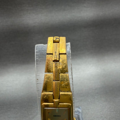 Seiko Tank Watch Women 13mm Champagne Dial Gold Tone Rectangle 2e20-7479 NewBat34