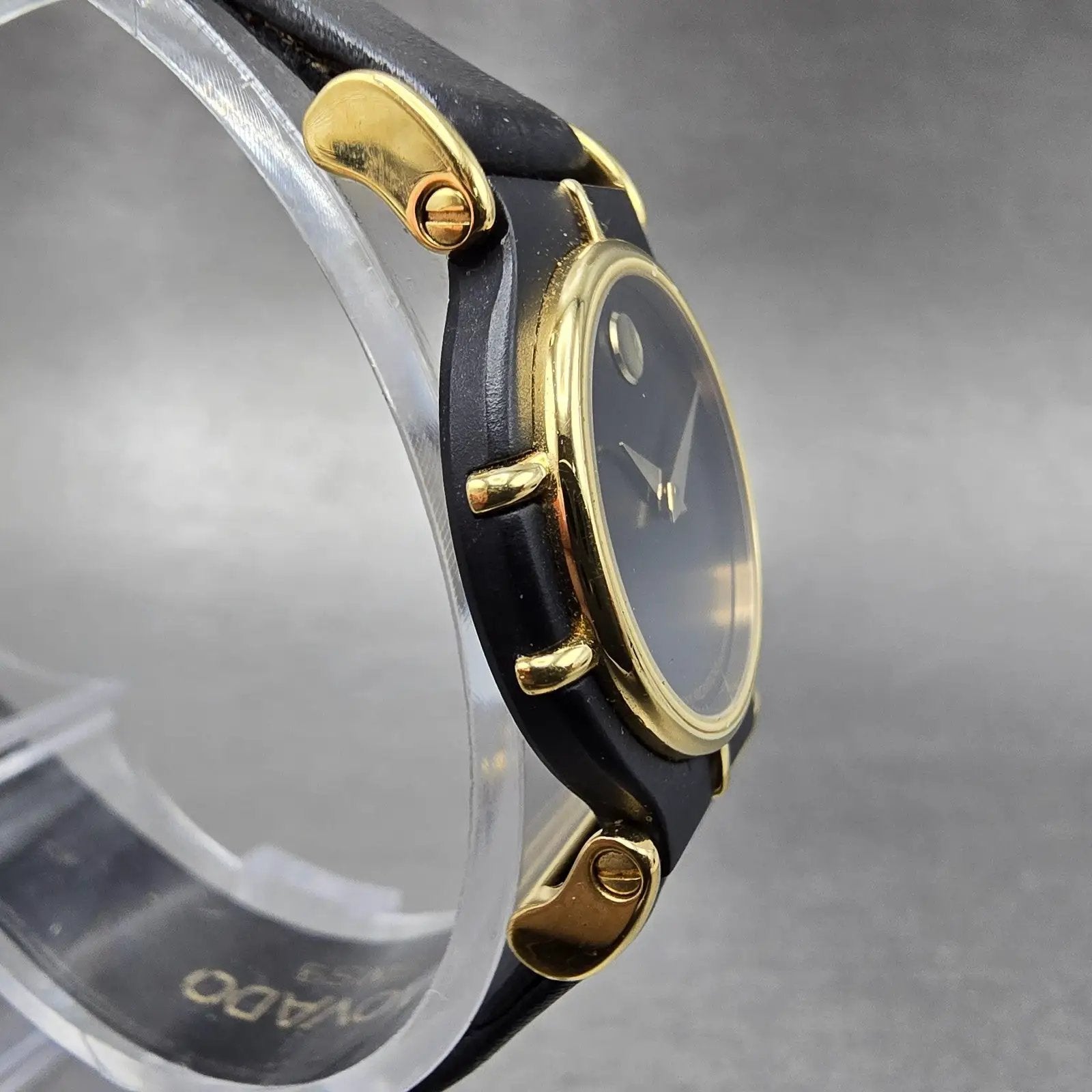 Movado Delphino Watch Women 23mm Black Dial Black & Gold Tone 80-24-822N New Bat3
