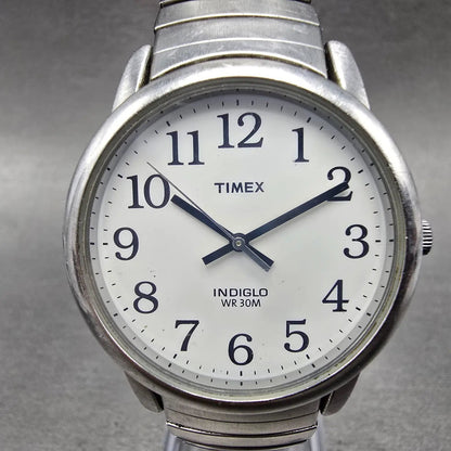 Timex Easy Reader Watch Men 35mm White Dial Silver Tone Round New Battery  HINK0