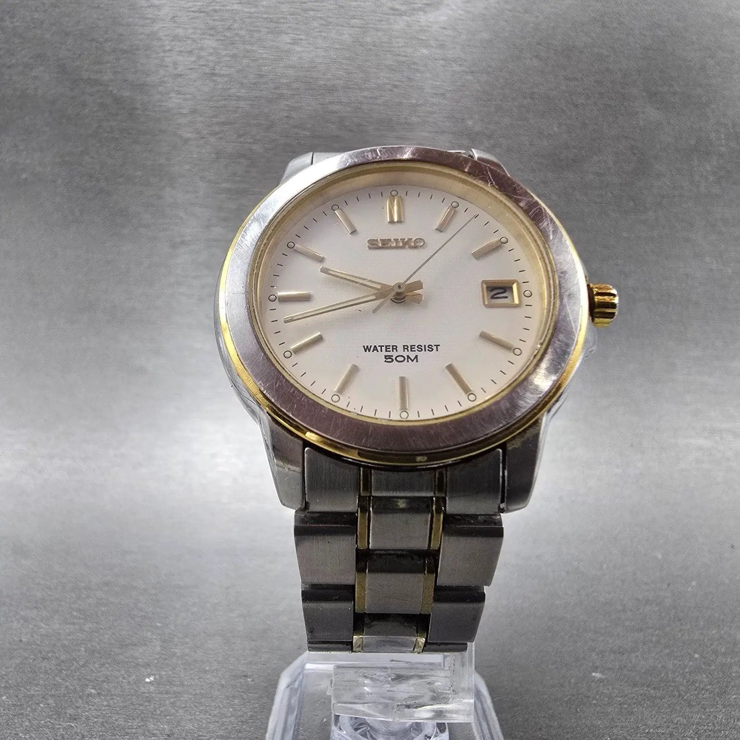 Seiko Watch Men 38mm White Dial Two Toe Daydate Round Vinatge V742-8119 PARTS NJ6