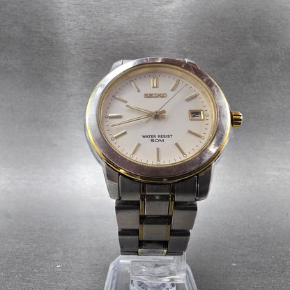 Seiko Watch Men 38mm White Dial Two Toe Daydate Round Vinatge V742-8119 PARTS NJ6