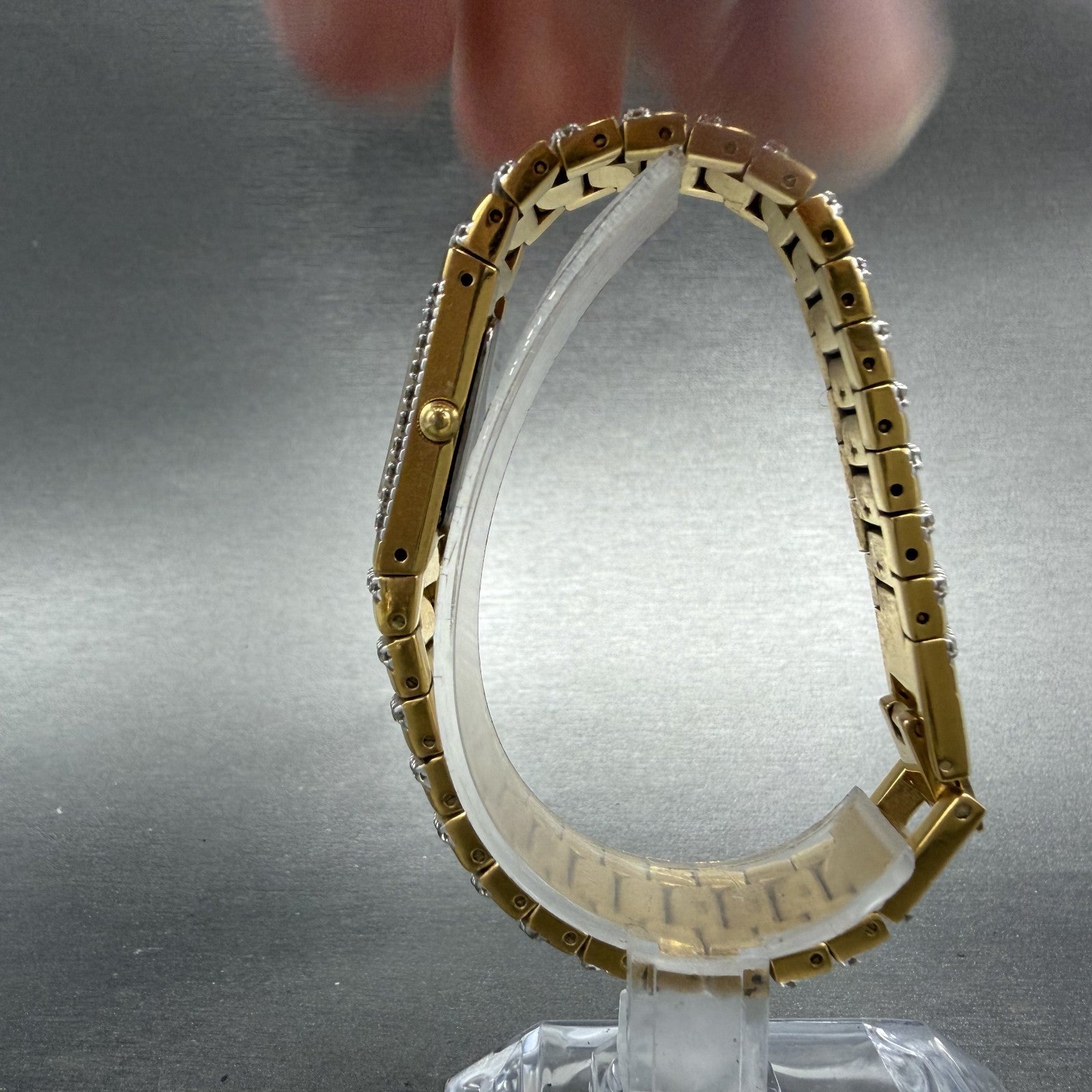Wittnauer Tank Watch Women 14mm MOP Dial Gold Tone Diamond Bezel 12L05 New Batt6