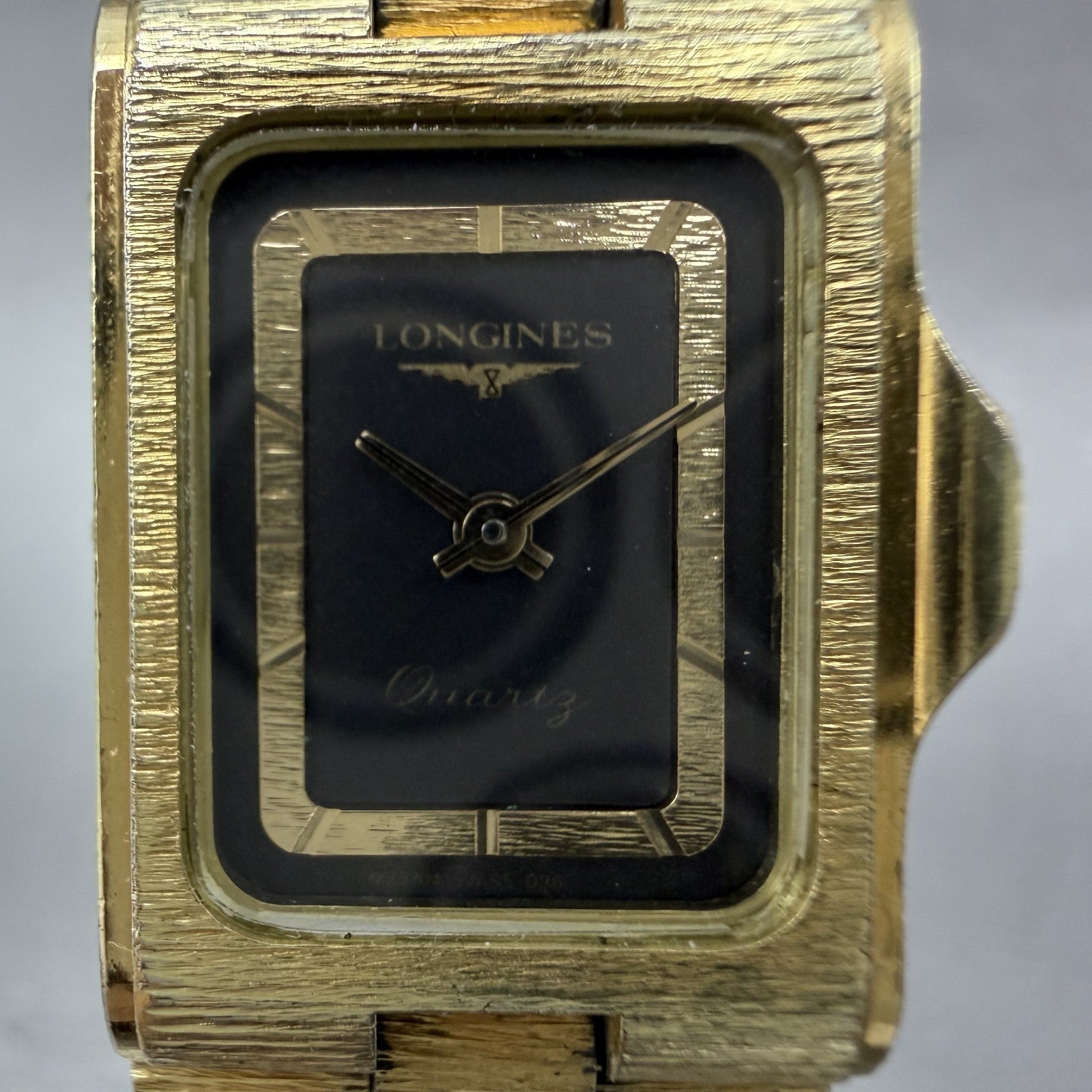 Longines Tank Watch Women 17mm Black Dial Gold Tone Rectangle New Battery1