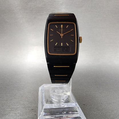 Seiko Watch Women 22mm Analgo Digital Black Tone Rectangle E0295619 New Battery5