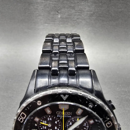 Citizen Eco-Drive Chronograph Watch Men 43mm Black Dial Steel Date Round Works4