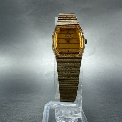 Seiko Watch Women 18mm Champagne Dial Gold Tone Rectangle 7320-5499 New Battery5