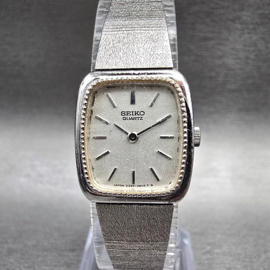 Seiko Watch Women 18mm Silver Dial Silver Tone Rectangle 2320-6349 New Battery0