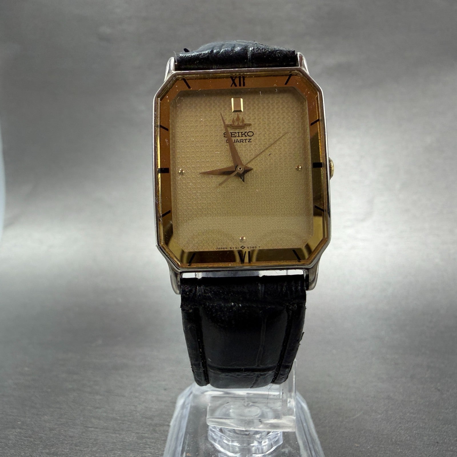 Seiko Tank Watch Men 26mm Champagne Dial Gold Tone Rectangle 5Y31-5110 PARTS6
