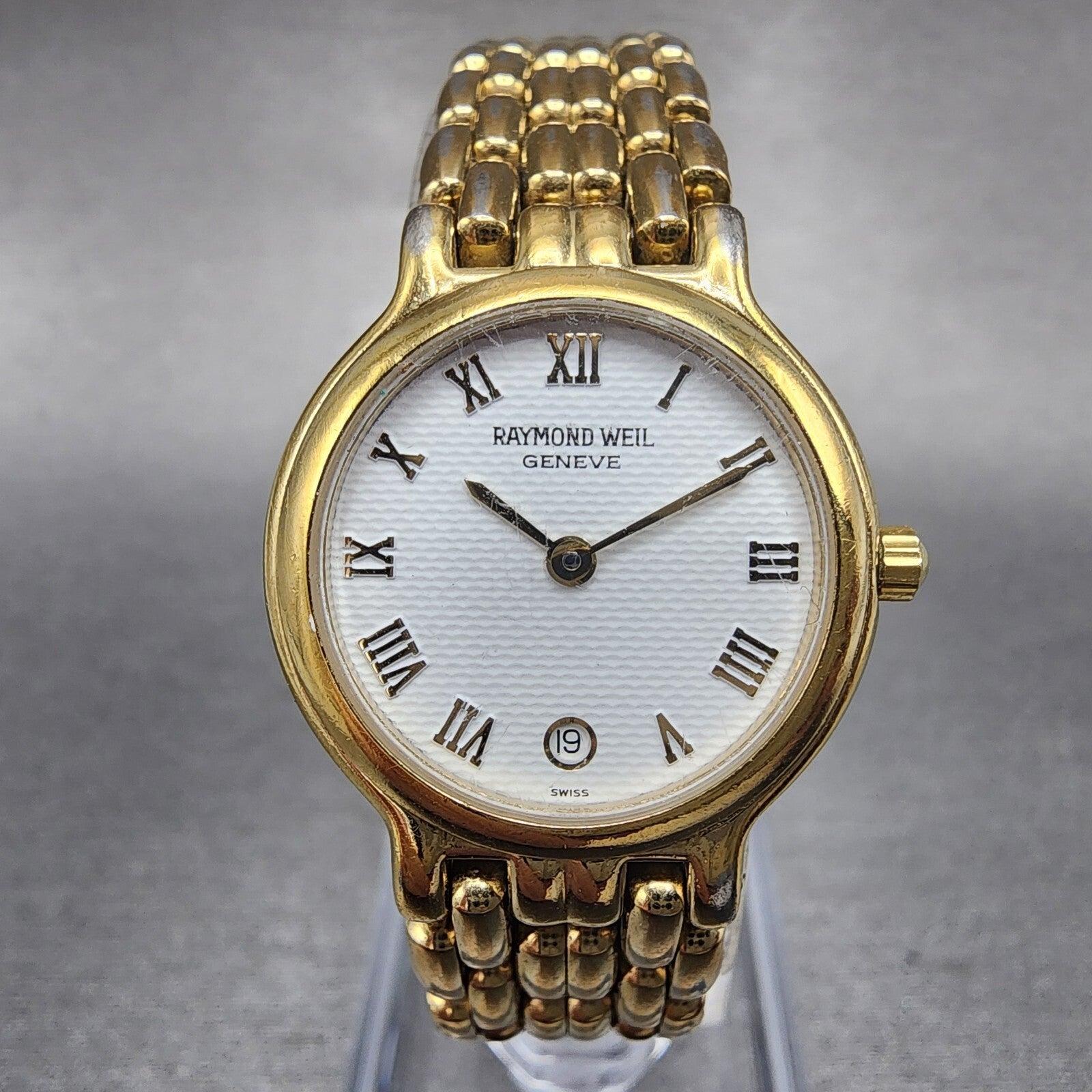 Raymond Weil Watch Women 24mm White Dial Gold Plated Date 9946 PARTS0