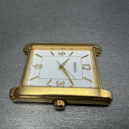 Seiko Tank Watch Men 28mm White Dial Gold Tone Rectangle Date V732-0449 PARTS6