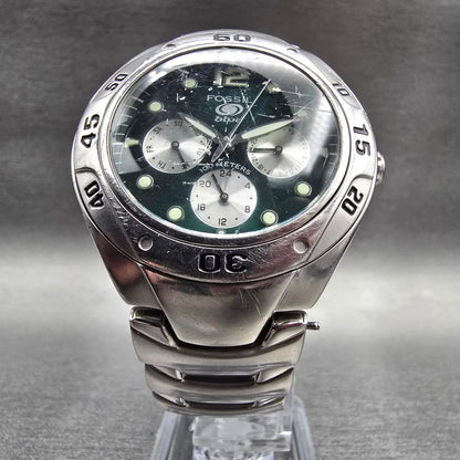 Fossil Blue Watch Men 40mm Green Dial Silver Tone Daydate Round BQ-9120 New Batt5