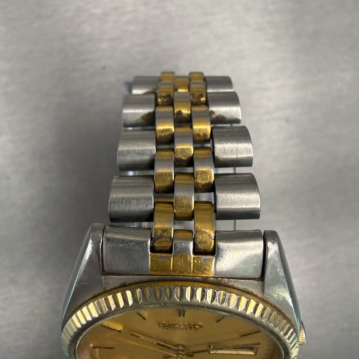 Seiko President Watch Men 35mm Gold Dial Two Tone Daydate 5Y23-8A60 New Battery4