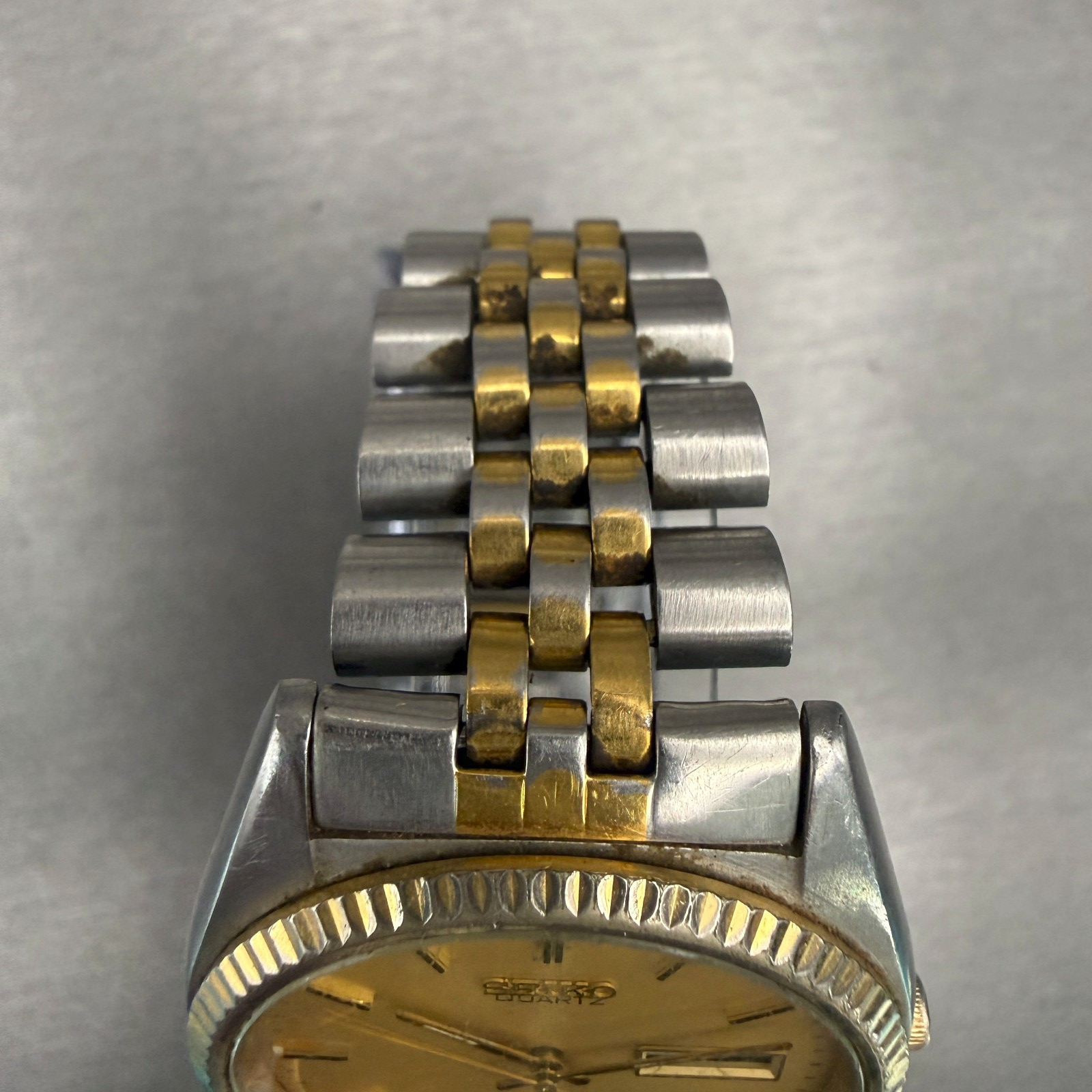 Seiko President Watch Men 35mm Gold Dial Two Tone Daydate 5Y23-8A60 New Battery4