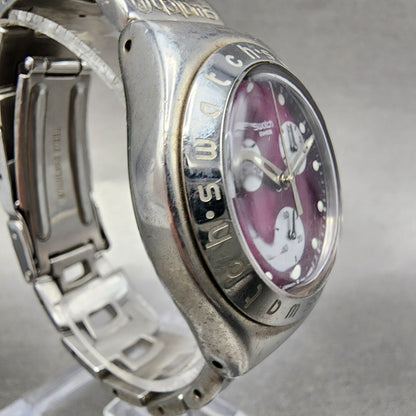 Swatch Chronograph Watch Men 35mm Purple Dial Silver Tone YMS105G New Battery3