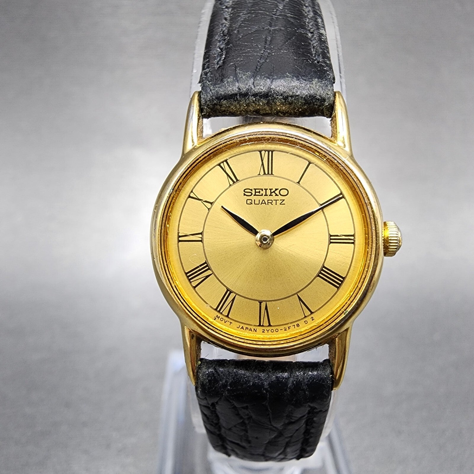 Seiko Watch Women 20mm Gold Dial Gold Tone Round 2Y000A10 New Battery0