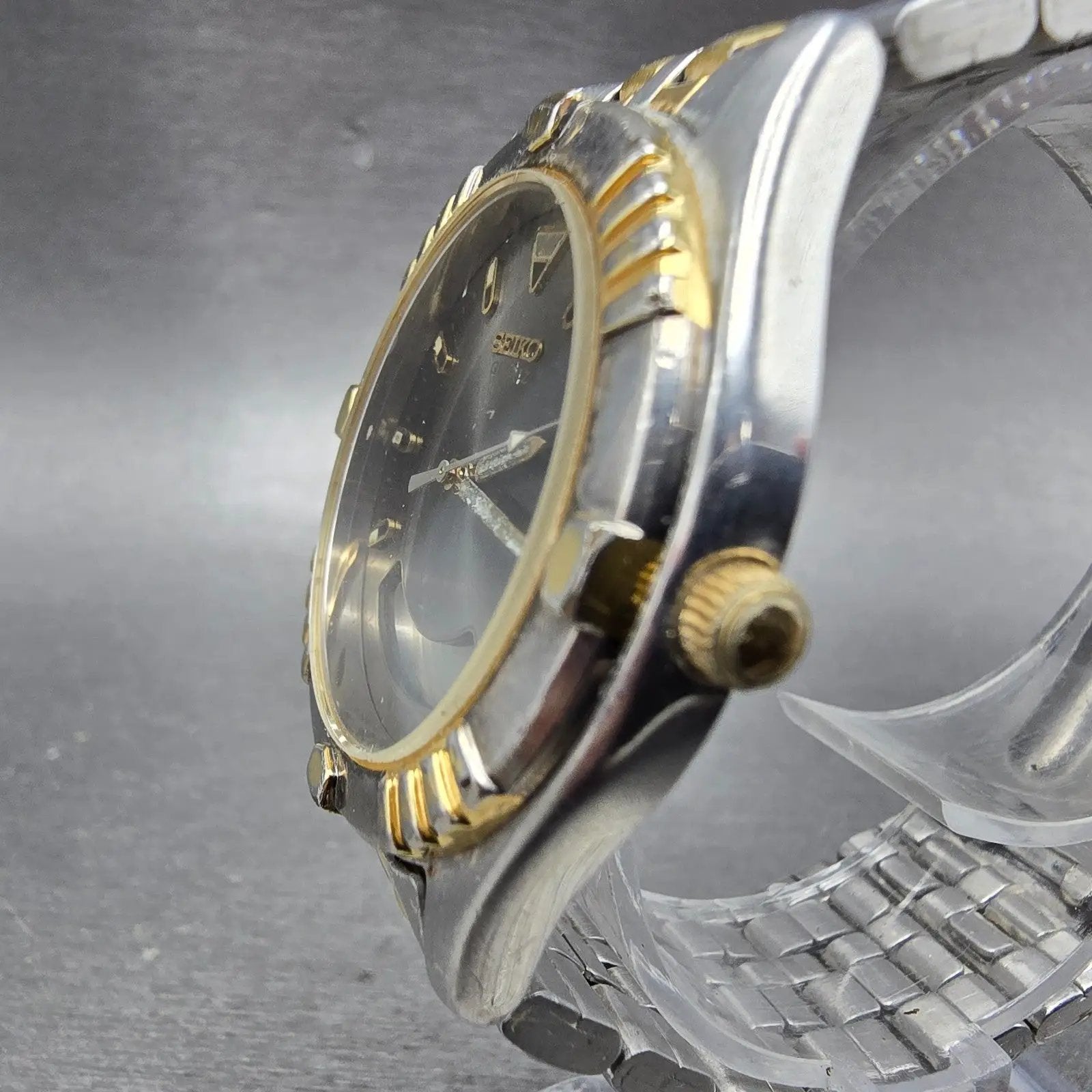 Seiko Ani Digi Watch Men 38mm Black Dial Two Tone Chrono Alarm H801-7038 PARTS3