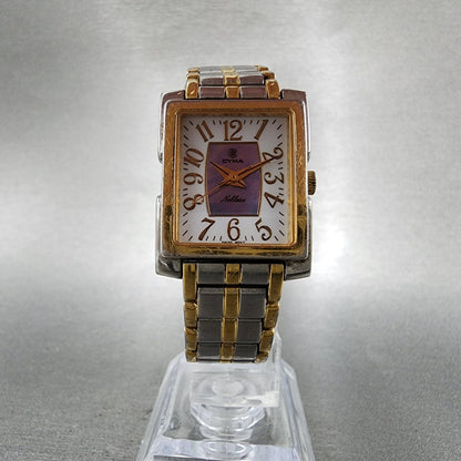 Cyma Noblesse Tank Watch Women 22mm MOP Dial Two Tone Rectangle New Battery5