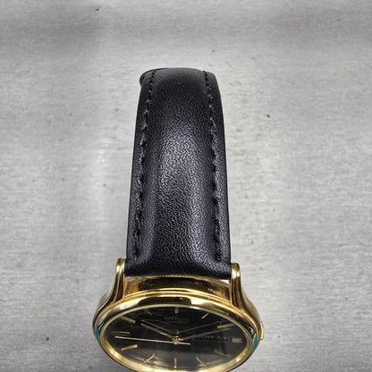 Citizen CQ Watch Men 34mm Black Dial Gold Tone Daydate 2500-S76418 New Battery4