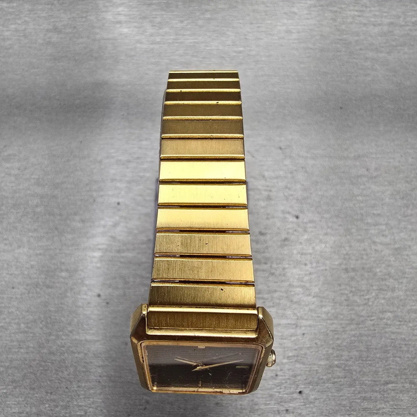 Seiko Watch Men 25mm Brown Dial Gold Tone Rectangle 5Y00-5000 New Battery VTG4