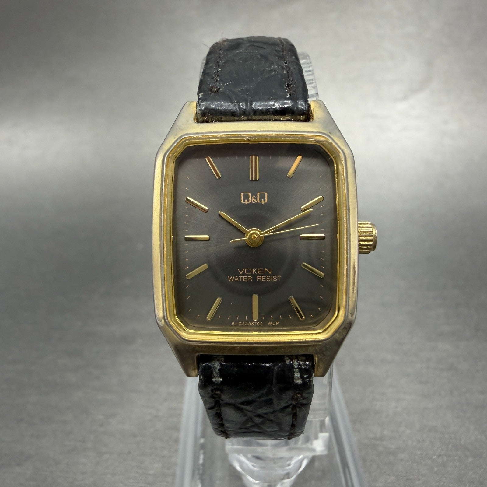 Citizen Q&Q tank Watch Women 21mm Gray Dial Gold Tone Rectangle New Battery0