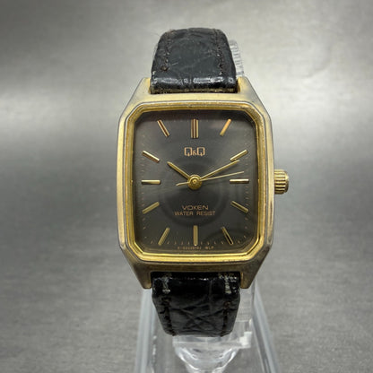 Citizen Q&Q tank Watch Women 21mm Gray Dial Gold Tone Rectangle New Battery0