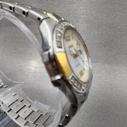 Seiko Watch Women 27mm MOP Dial Two To Date Round Diamonds 7n820CG0 New Batt3