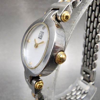 ESQ Swiss Watch Women 22mm MOP Dial Two Tone Round E5419 Mesh Band New Battery2