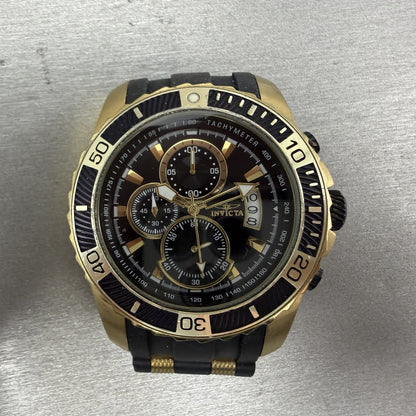 Invicta Pro Diver Chronograph Watch Men 48mm Black Dial Gold Tone Date New Batt0