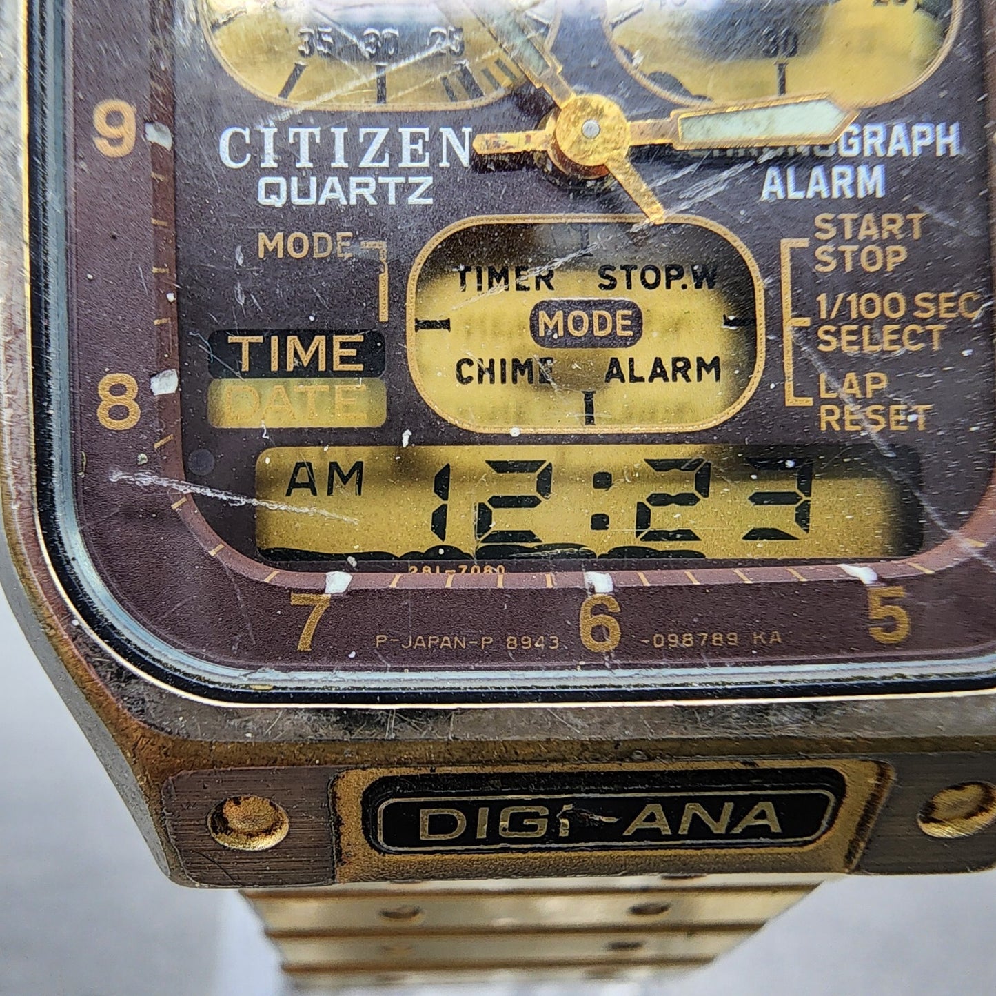 Citizen Robot Space Watch Men 33mm Analog Digital Gold Tone Rectangle READ!!! B12