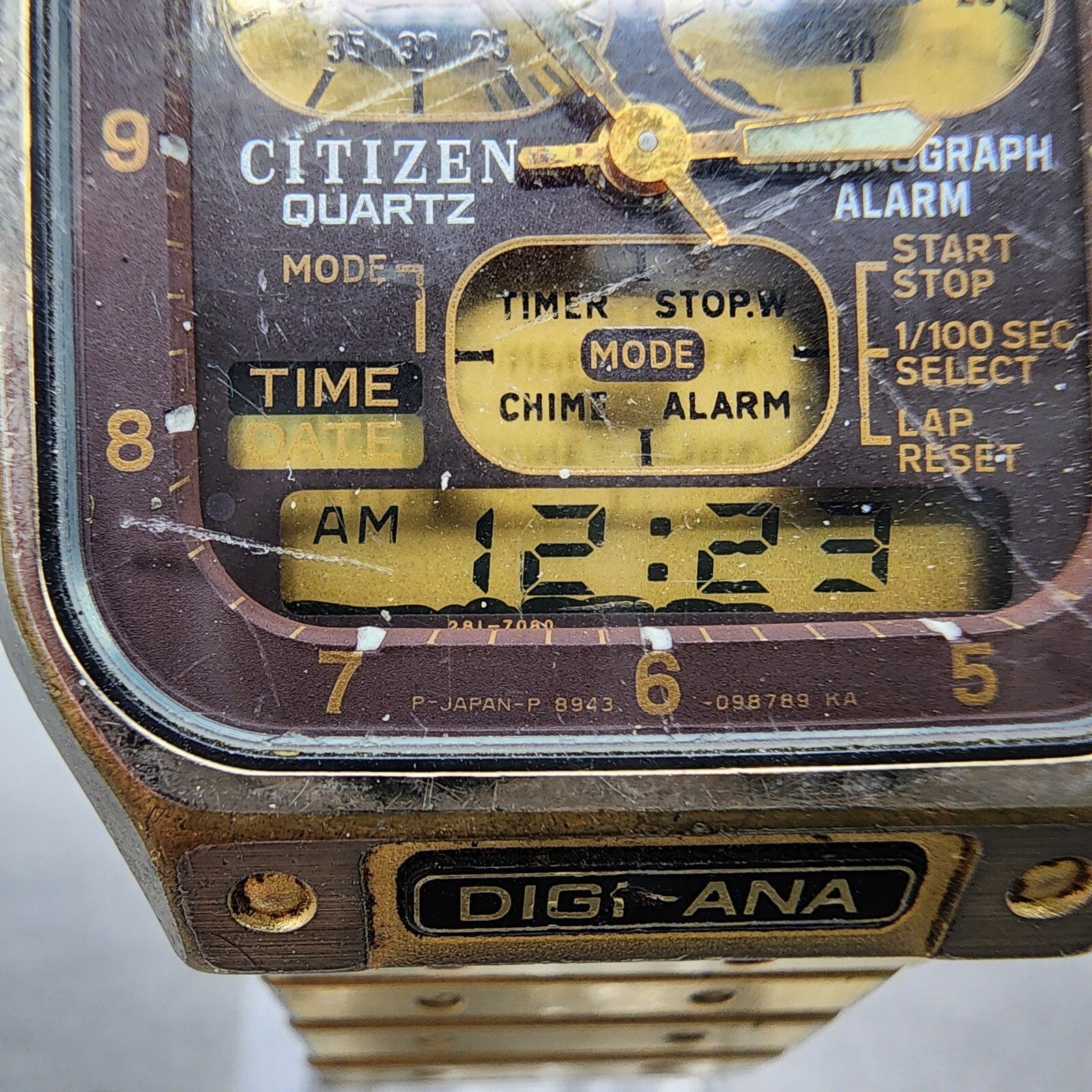 Citizen Robot Space Watch Men 33mm Analog Digital Gold Tone Rectangle READ!!! B12