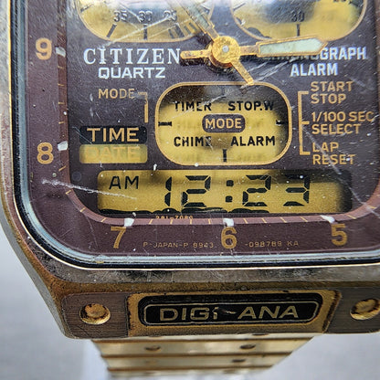 Citizen Robot Space Watch Men 33mm Analog Digital Gold Tone Rectangle READ!!! B12