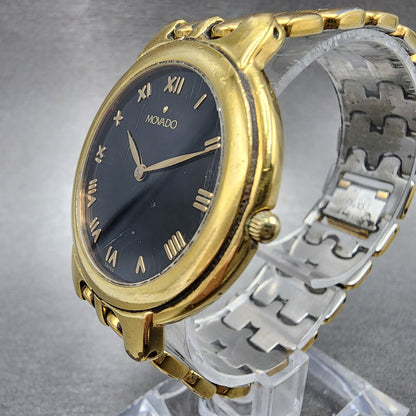 Movado Watch Men 35mm Black Dial Gold Tone Round 87.A2.873 New Battery