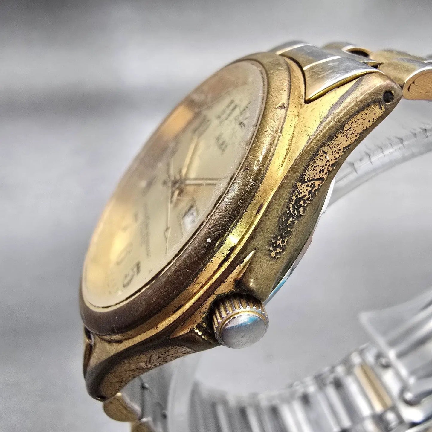 Seiko Alba Watch Men 35mm Champagne Dial Two Tone Daydate V733-7A70 New Battery2