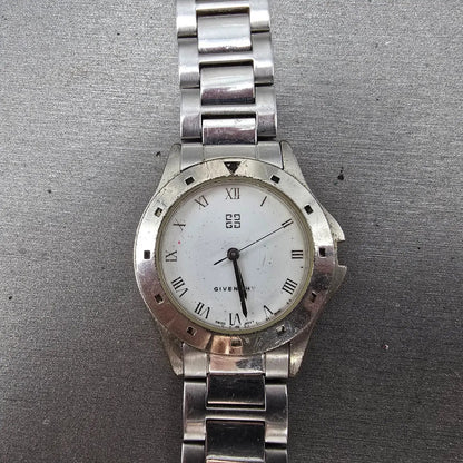 Givenchy Watch Men 35mm White Dial Silver Tone Round  Broken Bracelet PARTS0