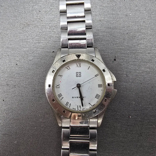 Givenchy Watch Men 35mm White Dial Silver Tone Round  Broken Bracelet PARTS0