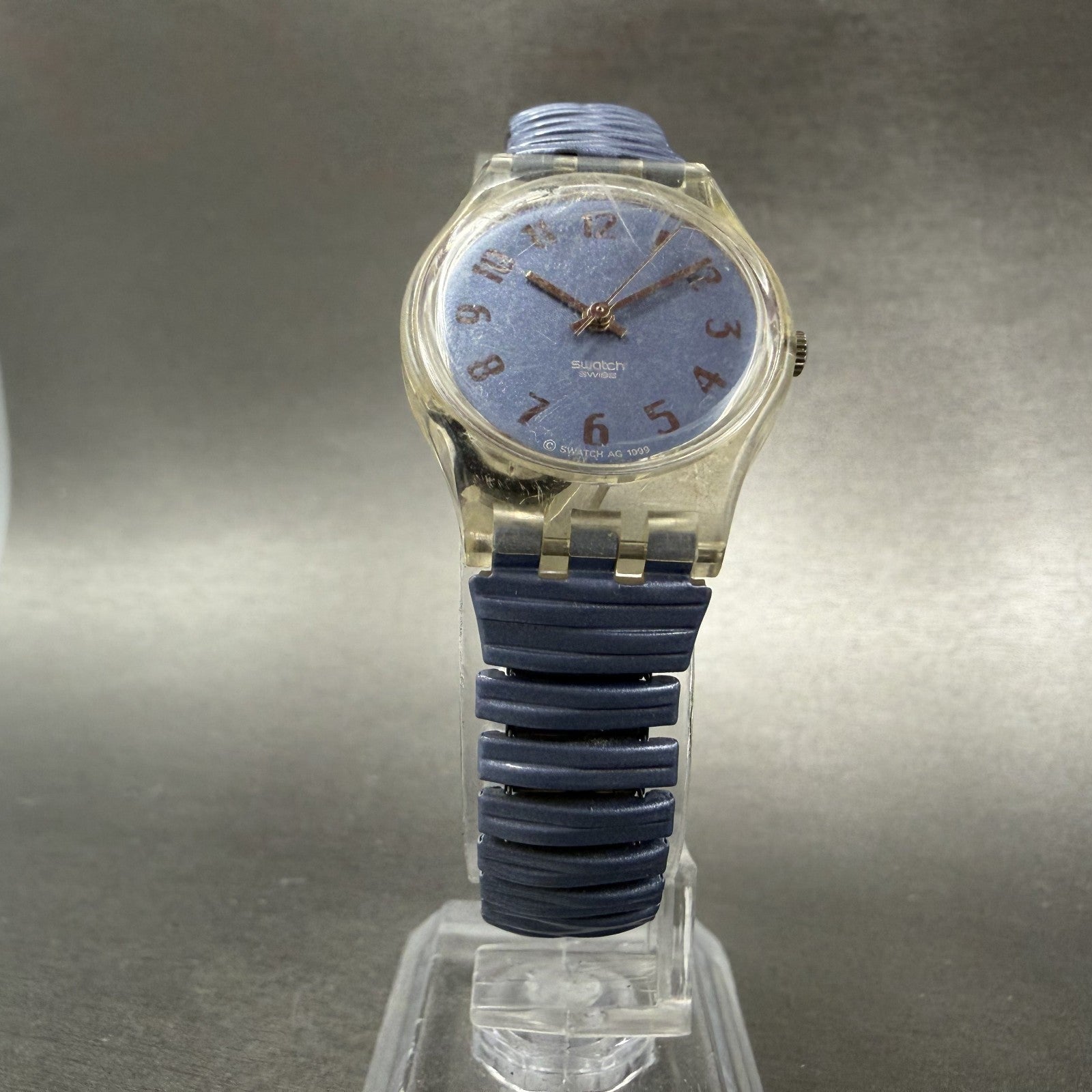 Swatch Watch Women 24mm Purple Dial Clear Case Round Vintage New Battery5