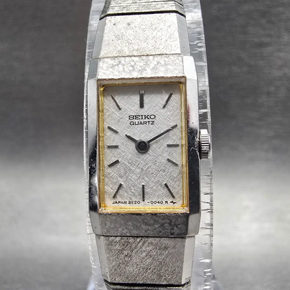 Seiko Tank Watch Women 12mm Silver Dial Silver Tone Rectangle 2E20-5029 New Batt0