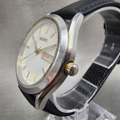 Seiko Watch Men 36mm White Dial Silver Tone Daydate 7n439080 New Battery2