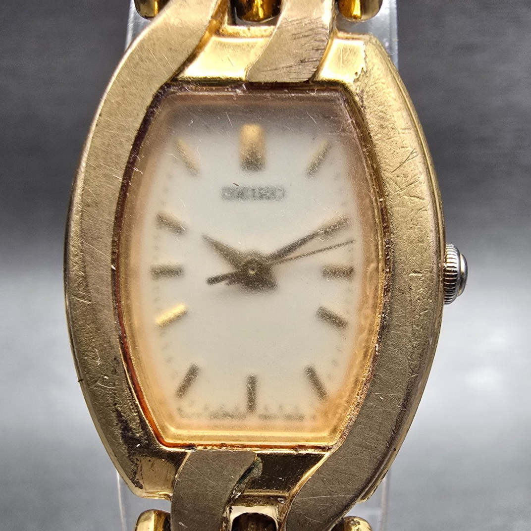Seiko Watch Women 18mm Ivory Dial Gold Tone Oval 1N01-5C09 New Battery Vintage1