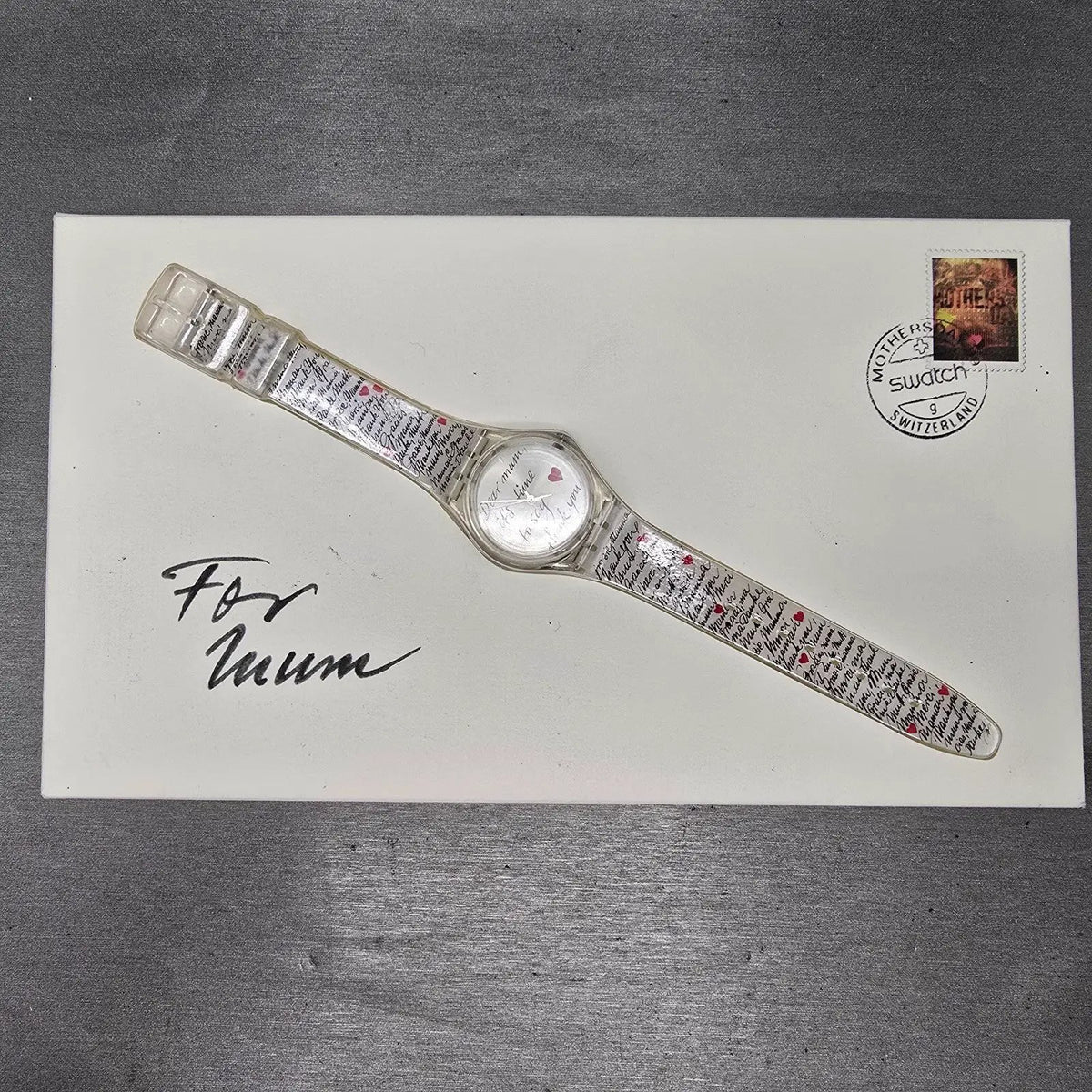 Swatch Dear Mum Watch Unisex 34mm White Dial Clear Case GK294 NOS0