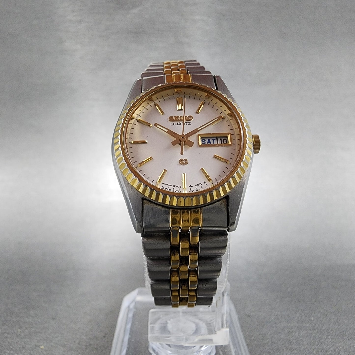 Seiko SQ Watch Women 24mm White Dial Two Tone Daydate 24mm Round New Battery5