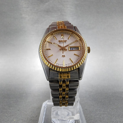 Seiko SQ Watch Women 24mm White Dial Two Tone Daydate 24mm Round New Battery5