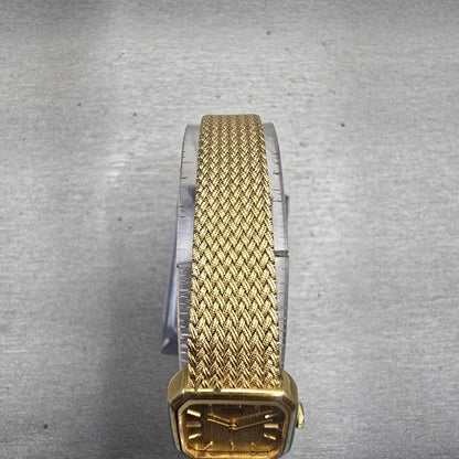 Seiko Watch Women 17mm Gold Dial Gold Tone Rectangle 1400-8089 New Battery VTG4