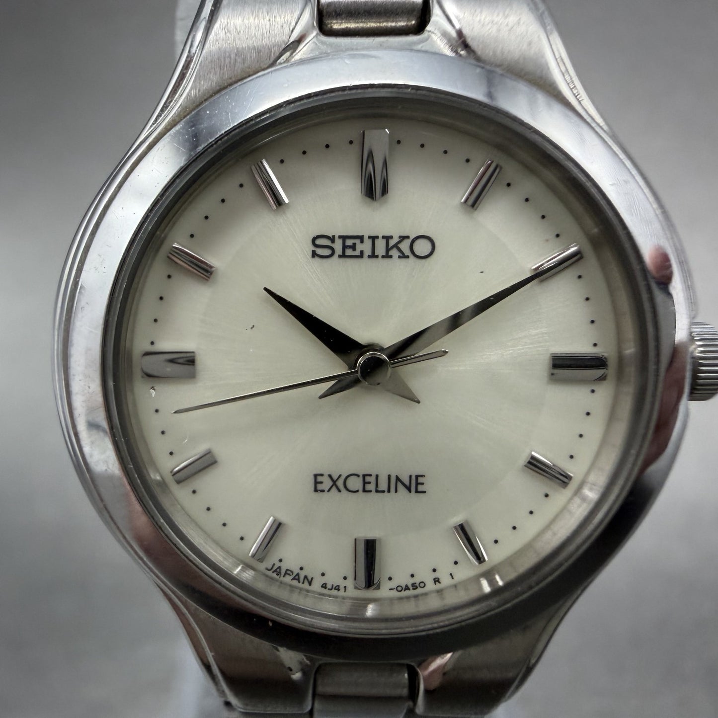 Seiko Exceline Watch Women 24mm White Dial Silver Tone 4J41-0A50 New Battery1