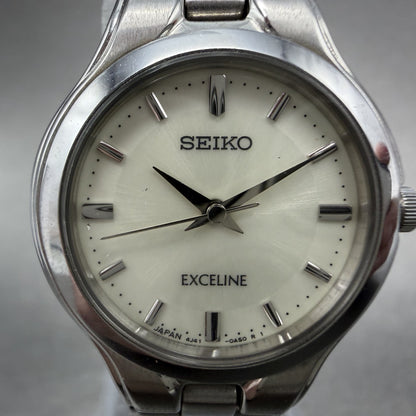 Seiko Exceline Watch Women 24mm White Dial Silver Tone 4J41-0A50 New Battery1