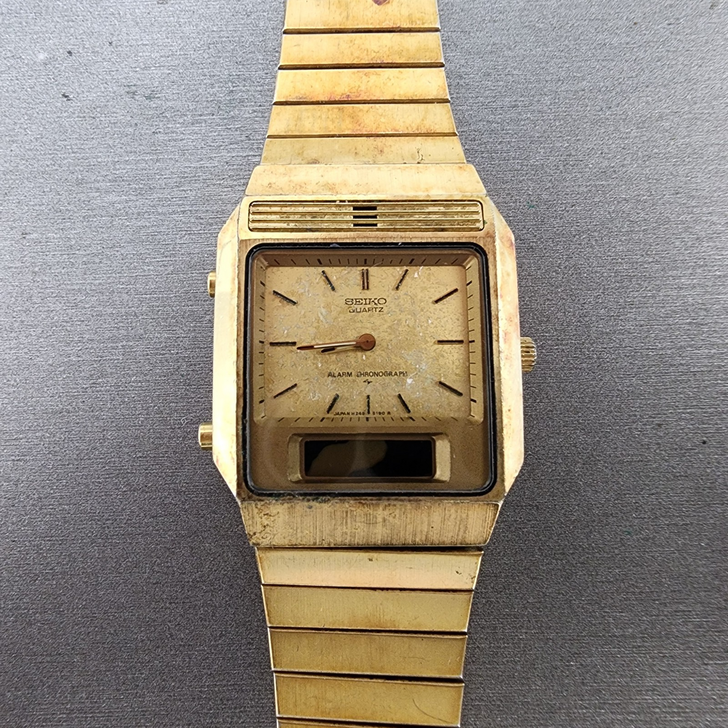 Seiko Analog Digital Watch Men 29mm Champagne Dial Gold Tone H2495149 PARTS0
