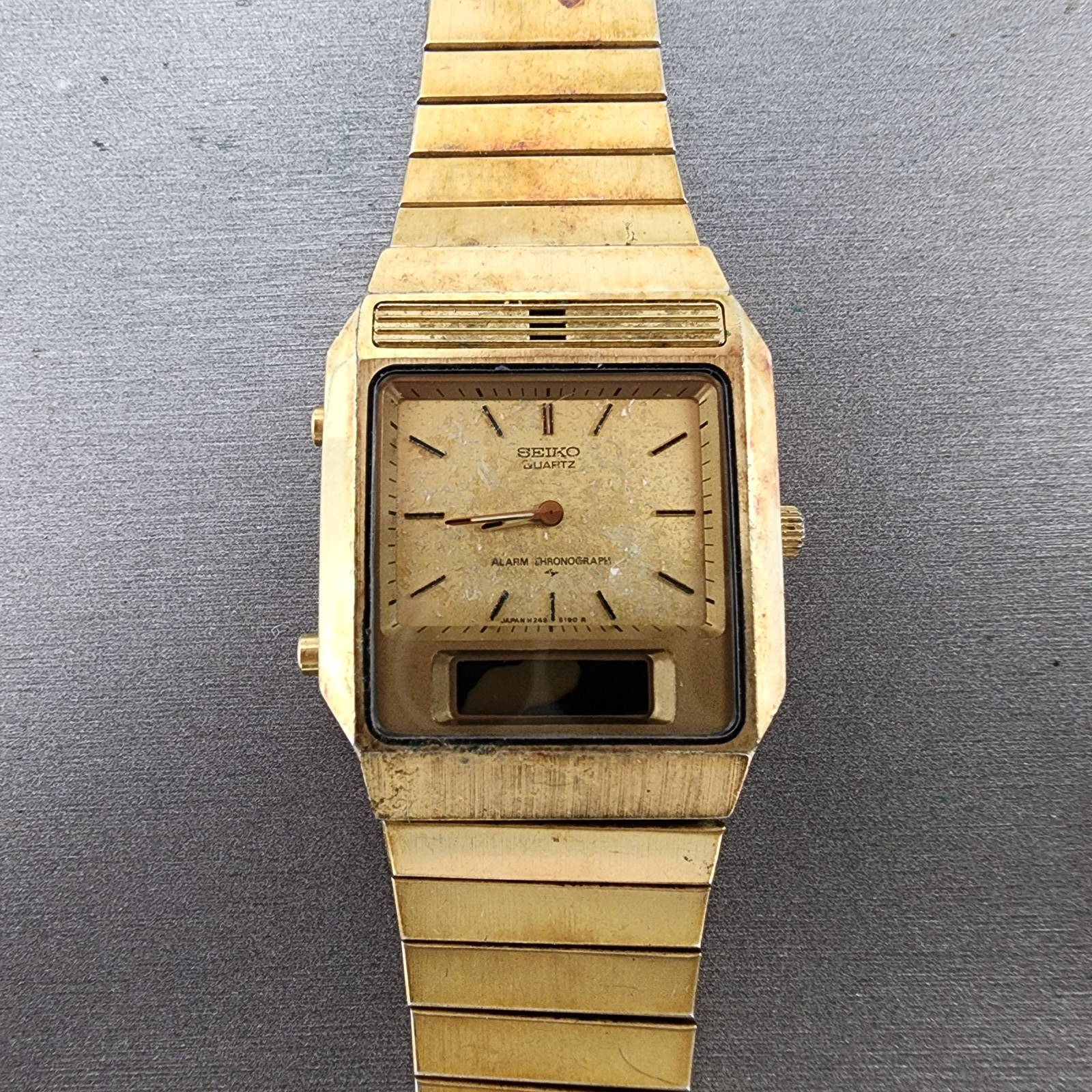 Seiko Analog Digital Watch Men 29mm Champagne Dial Gold Tone H2495149 PARTS0
