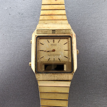 Seiko Analog Digital Watch Men 29mm Champagne Dial Gold Tone H2495149 PARTS0