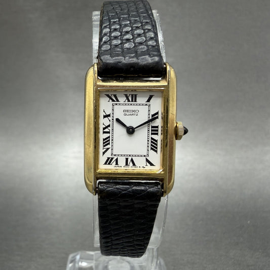 Seiko Tank Watch Women 17mm White Dial Gold Tone 14008069 New Battery VTG0