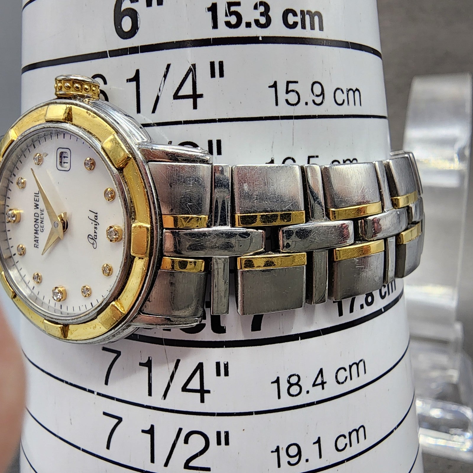 Raymond Weil Parsifal 27mm MOP Dial Two Tone Date Diamond Markers 9440 New Batt11